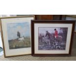 After Sir Alfred James Munnings (1878-1959) "Huntsman with Hounds at a Meet" colour print, 39cm x 46