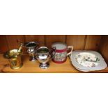 Pratt ware mug, Royal Worcester plates and metalwares
