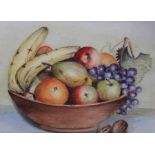 R. Thorpe, A still life watercolour study of a bowl of fruit, signed, in slender gilt frame