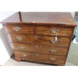 A 19th century mahogany chest of two over three drawers, brass handles, on bracket feet, 107cm wide