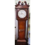 A Leicester made long case clock, mahogany crossbanded oak, circular dial, 8-day movement, c.1800, 2