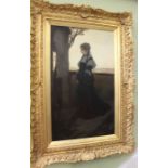 Ferdinand Wagner, 19th century oil on canvas, A study of Medieval dressed lady, 63cm x 39cm, signed,