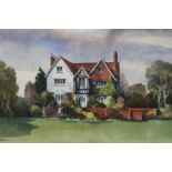 Houghton, Country House, watercolour painting, framed