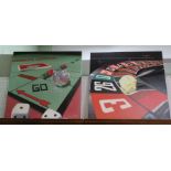 Two large limited edition canvas prints featuring a Piggy Bank icon on a Monopoly board & a roulette