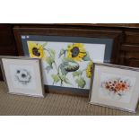 Kay Elliott - a large original watercolour of Sunflowers, 52cm x 72cm