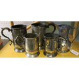 A selection of five various 19th century pewter tankards & jugs