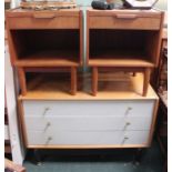 A bedroom chest of three drawers, & a pair of bedside teak cabinets