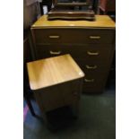 A mid 20th century chest of four drawers and bedside cabinet.