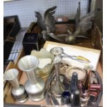 Good selection of domestic metalwares to include large fighting cocks.