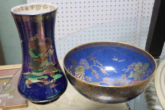 A Devon Lustre ware vase 24cm high and a Carltonware bowl 23.5cm in diameter - Image 1 of 5