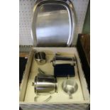 Original Old Hall 'Balmoral' boxed tea set together with a similar stainless steel tray.