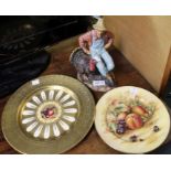Two Aynsley plates together with a Royal Doulton 'Thanks Giving' figure
