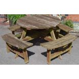 Circular garden bench with integral seats, 106cm diameter table top