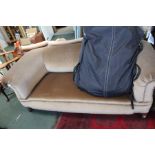 A Chesterfield sofa in mushroom velour fabric