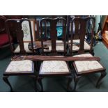 A set of six Queen Anne design single chairs, with drop-in seat pads and cabriole fore legs