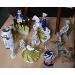 A selection of pottery & porcelain figurines, both English & Continental