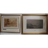Two antique watercolours one attributed to David Cox, the other William Dobson