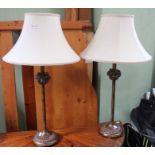 A pair of large table lamps with shades