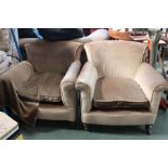 A pair of Howard & Sons, Berners Street, London easy chairs in mushroom velour fabric