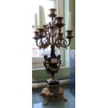 A French decorative brass and blue table candelabra