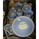 A collection of Wedgwood blue Jasper wares