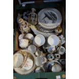 A box of assorted ceramic wares to include, ribbon plates