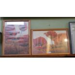 A pair of pine framed poppy prints
