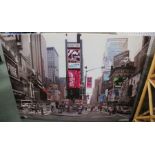 A large photographic canvas of American city scene with two unused Ikea metal frames