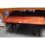 A mahogany rectangular topped coffee table constructed from old timber
