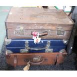 Three various vintage suitcases