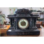 A large Victorian slate and marble mantle clock