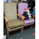 ***WITHDRAWN*** Two beech framed high backed armchairs