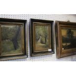 Three oil paintings, river scenes each decoratively framed