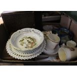 A box of assorted items to include Royal Commemorative, ribbon plates, etc