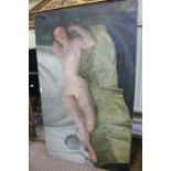 Harry Greig c.1940's oil on canvas study of reclining female nude, 76cm x 128cm, signed & unframed