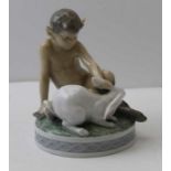 A Royal Copenhagen ceramic pan with rabbit (439) 13cm high