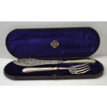 Martin Hall and Co, a silver bladed fish serving knife and fork, decoratively pierced and embossed,