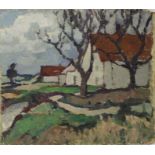 Constance Bradshaw ROI, RBA, APSWA, STISA, SWA (1872-1961) A country Landscape, with white was build