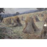 Arthur Netherwood (1864-1930) "Harvest Field" watercolour painting, 39cm x 66cm, gilt framed