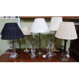 Laura Ashley seven table lamps some with shades plus another brass column lamp
