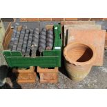 A small pair of terracotta planters, plant pot & a small quantity of Victorian stone edgers