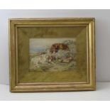 Basil Bradley RWS (1842-1904), two retrievers in landscape, watercolour study, signed and dated 1879