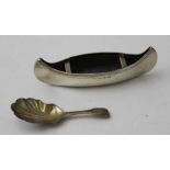 A late Victorian silver canoe, Birmingham 1899, 12.5cm, together with an Exeter 1827, silver caddy s