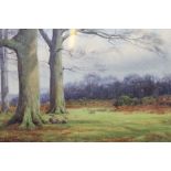 H Bailey, Heath and woodland landscape with rabbits, watercolour painting, signed and dated 1913, 27