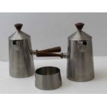 Robert Welch for Old Hall, a pair of stainless steel 1960's Campden cafe au lait, with wooden handle