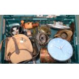 A Bigwood crate containing a selection of brassware etc