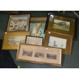 A box of watercolours & drawings, various