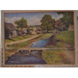 An oil on canvass of Bourton on the Water signed R Thorpe 1969