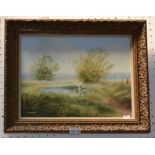 W Stuart oil painting landscape, 29cm x 39cm, in ornate gilt frame