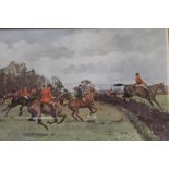 Charles Simpson - a print fox hunting scene in gilt frame